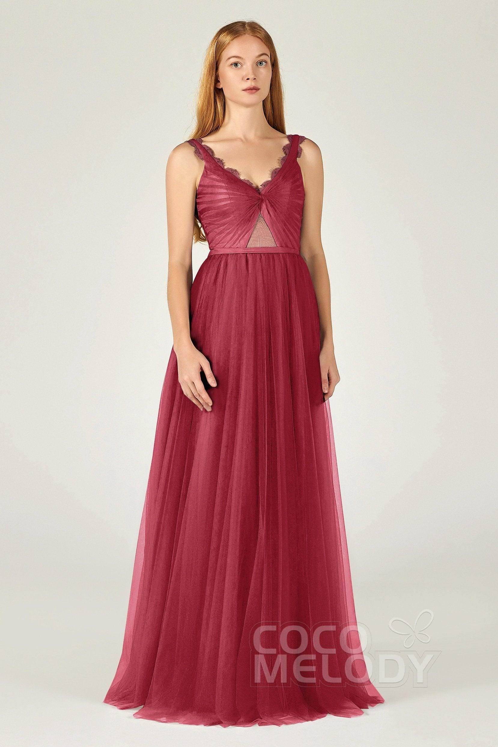 A-Line Floor Length Tulle Bridesmaid Dress CB0380 - COCOMELODY